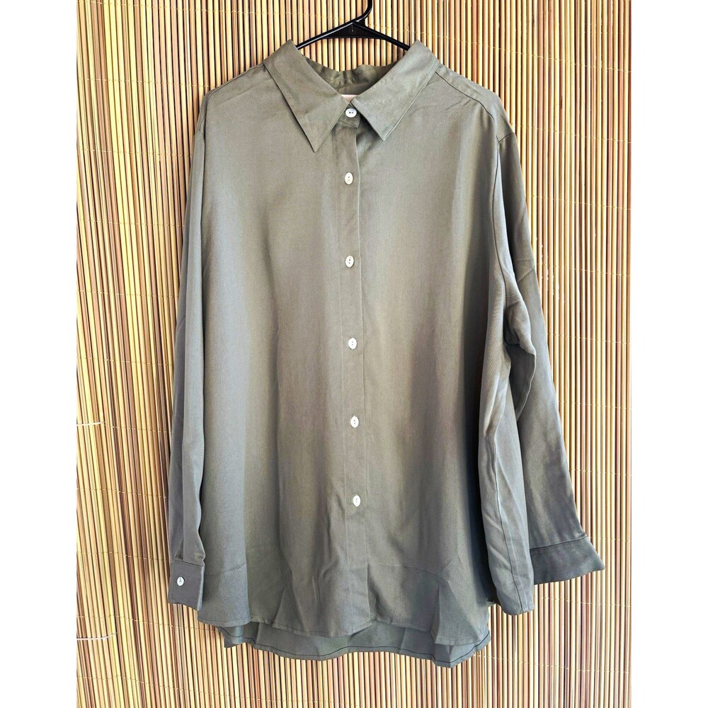 Soft Surroundings Gray Tencel Twill Button-Down Collared Shirt, Plus 3X